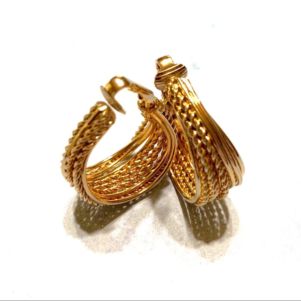 Vintage Hoop Earrings Clip Back signed LF GoldTone